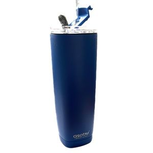 Asobu 20oz Blue Stainless Steel Insulated Travel Water Bottle Cup w. Lid & Straw